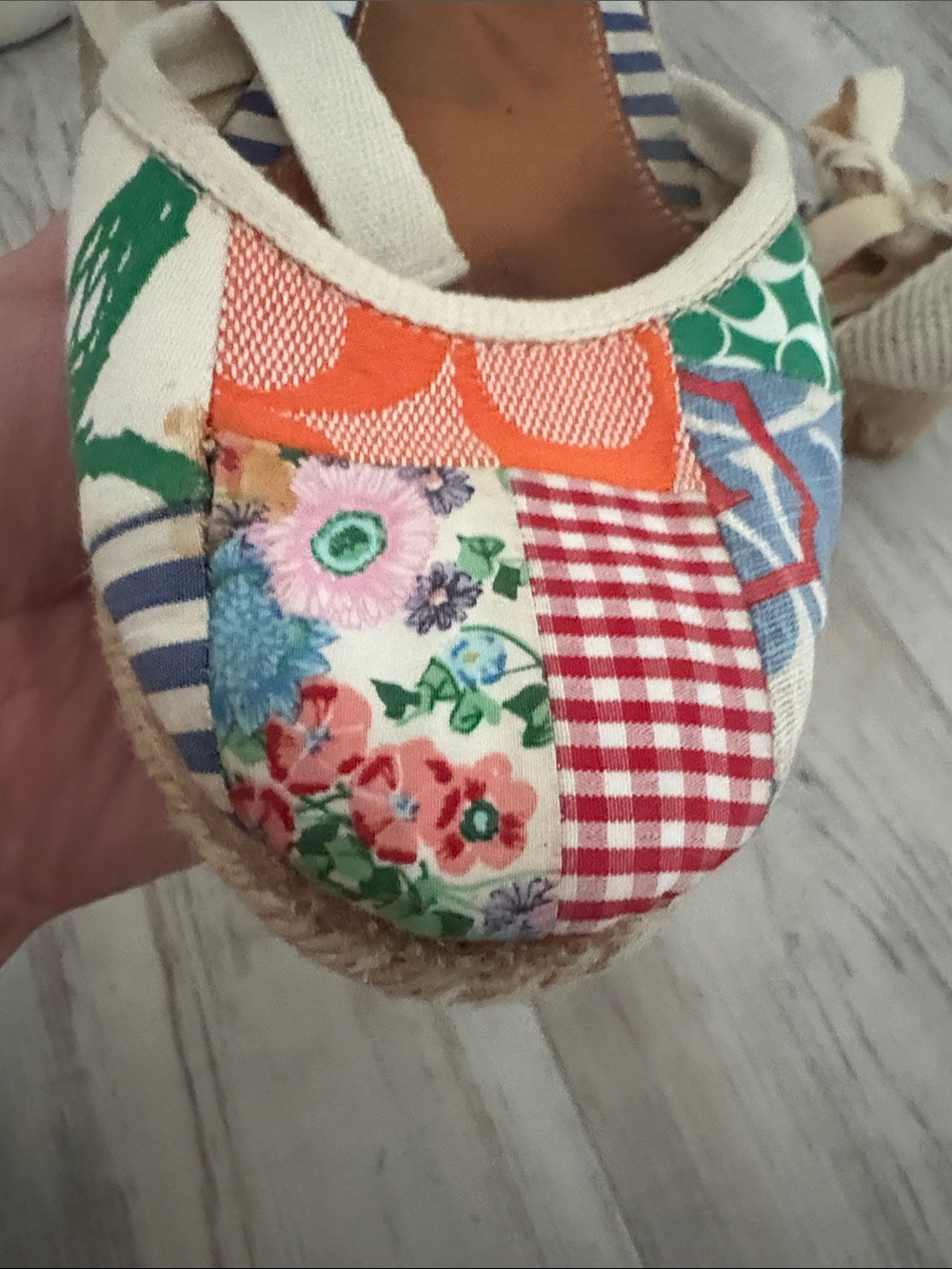 Authentic COACH Patchwork Lace Up Espadrille Wedges - Picture 3 of 6